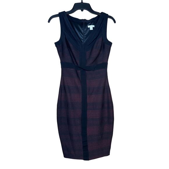 Cache Sleeveless Ribbed Bodycon Dress – Shimmering Black & Dark Red, Size 0 - Picture 3 of 9